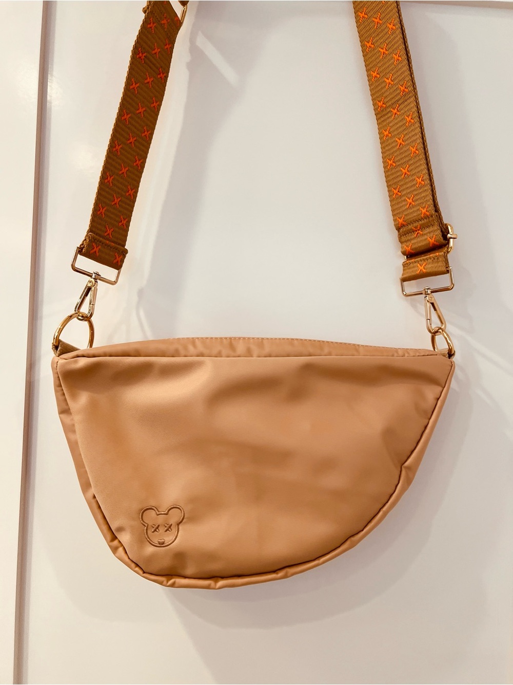 Citymouse Crossbody Shoulder Bag with Embossed Bear Detail in beige